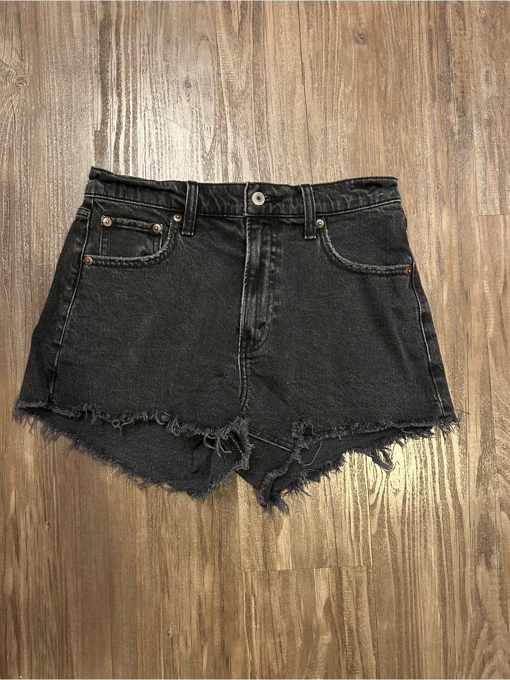 Abercrombie & Fitch Black Frayed-Hem Denim Shorts